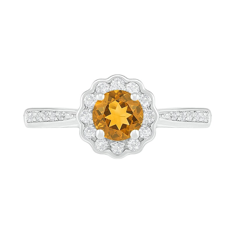 Main Image 3 of 5.2mm Citrine and White Lab-Created Sapphire Frame Tapered Shank Flower Ring in Sterling Silver