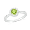 Thumbnail Image 0 of 5.2mm Peridot and White Lab-Created Sapphire Frame Tapered Shank Flower Ring in Sterling Silver