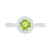 Thumbnail Image 2 of 5.2mm Peridot and White Lab-Created Sapphire Frame Tapered Shank Flower Ring in Sterling Silver