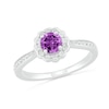 Thumbnail Image 0 of 5.2mm Amethyst and White Lab-Created Sapphire Frame Tapered Shank Flower Ring in Sterling Silver