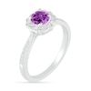 Thumbnail Image 1 of 5.2mm Amethyst and White Lab-Created Sapphire Frame Tapered Shank Flower Ring in Sterling Silver