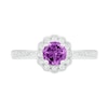 Thumbnail Image 2 of 5.2mm Amethyst and White Lab-Created Sapphire Frame Tapered Shank Flower Ring in Sterling Silver