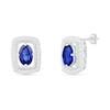 Thumbnail Image 0 of Oval Blue and White Lab-Created Sapphire Open Cushion Frame Vintage-Style Stud Earrings in Sterling Silver