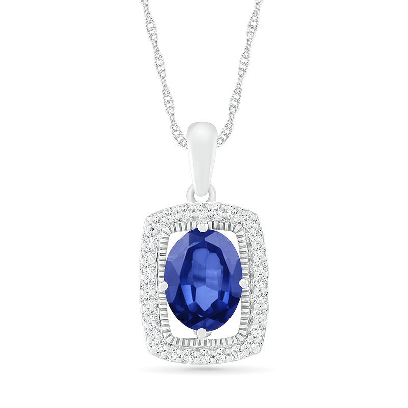 Oval Blue and White Lab-Created Sapphire Open Cushion Frame Vintage-Style Pendant in Sterling Silver|Peoples Jewellers