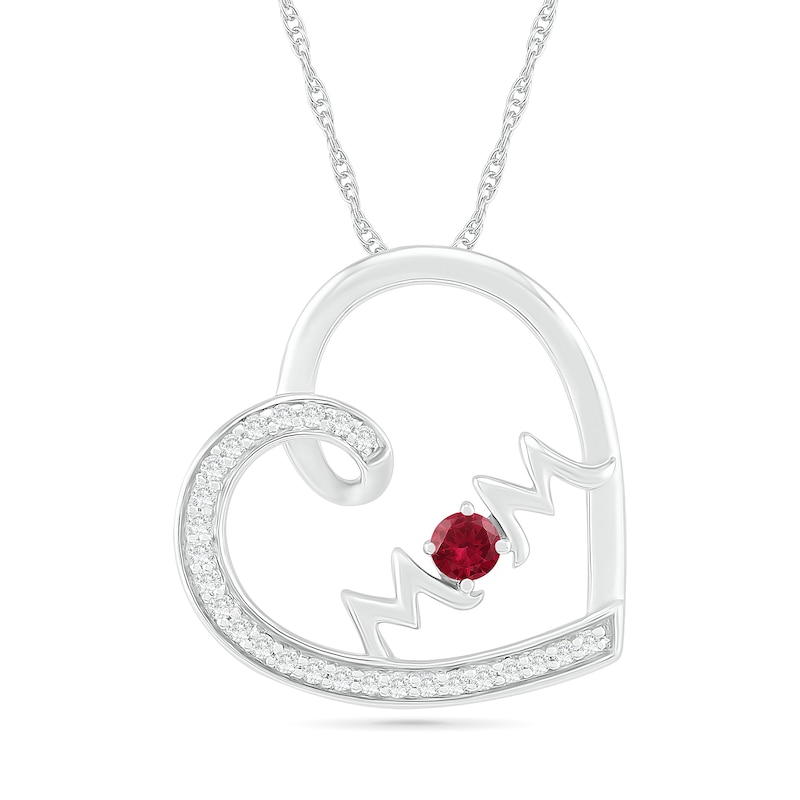 3.0mm Lab-Created Ruby and White Sapphire "MOM" Tilted Loop Heart Pendant in Sterling Silver|Peoples Jewellers