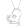 Thumbnail Image 1 of 5.0mm White Lab-Created Sapphire and 0.04 CT. T.W. Diamond Double Side Tilted Heart Pendant in Sterling Silver