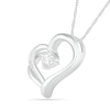 Thumbnail Image 2 of 5.0mm White Lab-Created Sapphire and 0.04 CT. T.W. Diamond Double Side Tilted Heart Pendant in Sterling Silver