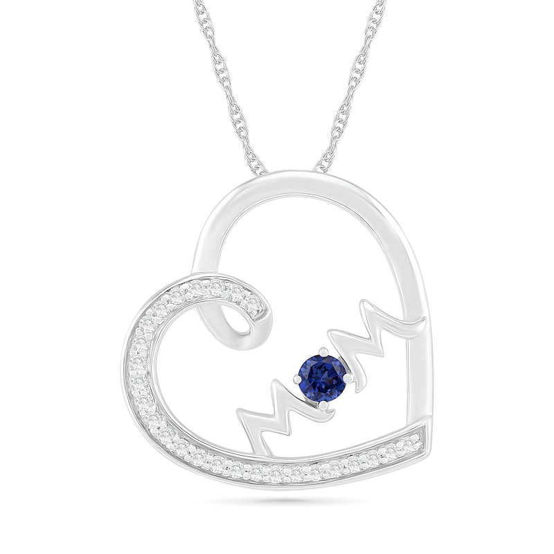 3.0mm Blue and White Lab-Created Sapphire "MOM" Tilted Loop Heart Pendant in Sterling Silver|Peoples Jewellers