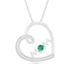 Thumbnail Image 0 of 3.0mm Lab-Created Emerald and White Sapphire "MOM" Tilted Loop Heart Pendant in Sterling Silver