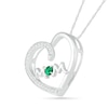 Thumbnail Image 1 of 3.0mm Lab-Created Emerald and White Sapphire "MOM" Tilted Loop Heart Pendant in Sterling Silver