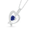 7.0mm Lab-Created Blue and White Sapphire Ribbon Heart Pendant in Sterling Silver