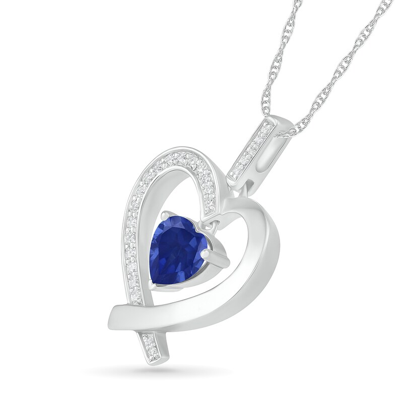 7.0mm Lab-Created Blue and White Sapphire Ribbon Heart Pendant in Sterling Silver