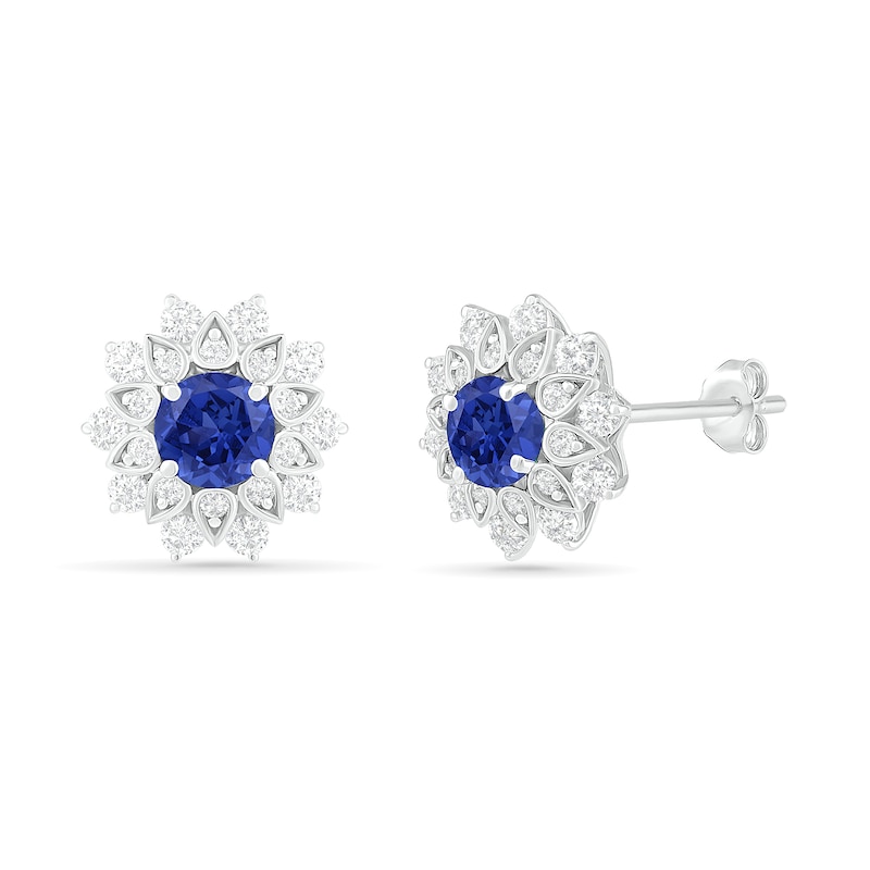 5.0mm Lab-Created Blue and White Sapphire Frame Flower Pendant in Sterling Silver