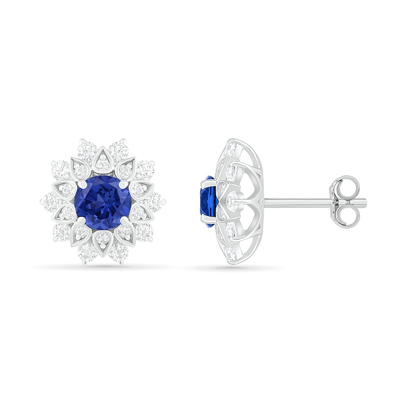 5.0mm Lab-Created Blue and White Sapphire Frame Flower Pendant in Sterling Silver