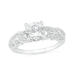 7.0mm White Lab-Created Sapphire Laurel Leaf-Sides Ring in Sterling Silver