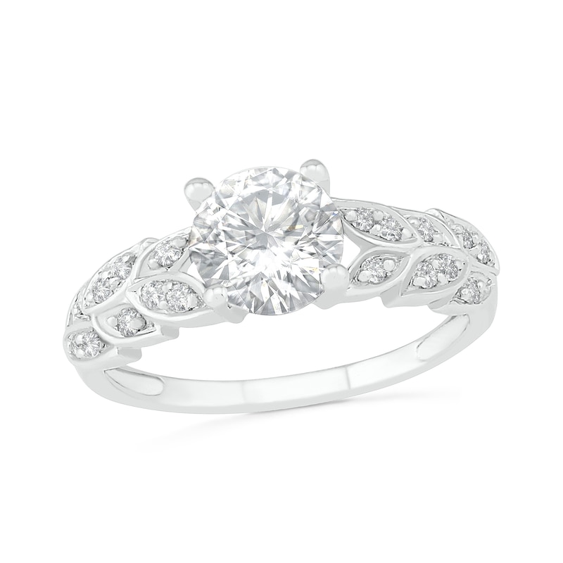 7.0mm White Lab-Created Sapphire Laurel Leaf-Sides Ring in Sterling Silver