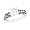 Thumbnail Image 0 of 7.0mm White and Black Lab-Created Sapphire Laurel Leaf-Sides Ring in Sterling Silver