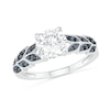 Thumbnail Image 1 of 7.0mm White and Black Lab-Created Sapphire Laurel Leaf-Sides Ring in Sterling Silver
