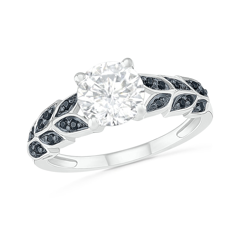 7.0mm White and Black Lab-Created Sapphire Laurel Leaf-Sides Ring in Sterling Silver