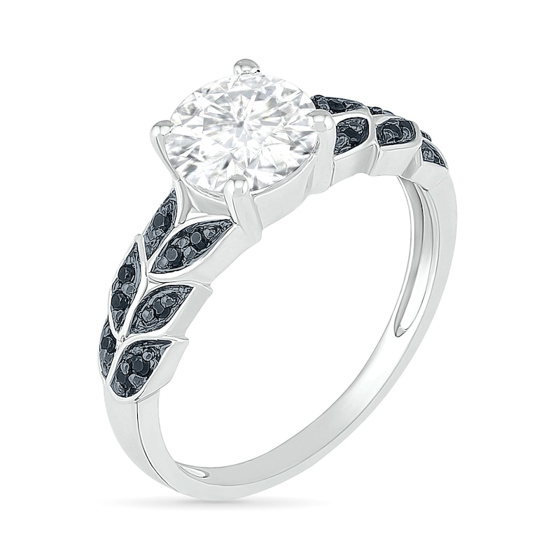 7.0mm White and Black Lab-Created Sapphire Laurel Leaf-Sides Ring in Sterling Silver