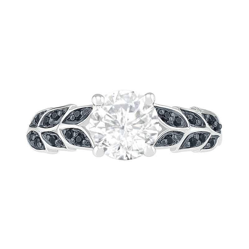 7.0mm White and Black Lab-Created Sapphire Laurel Leaf-Sides Ring in Sterling Silver