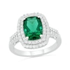Cushion-Cut Lab-Created Emerald and White Sapphire Double Frame Two Row Ring in Sterling Silver