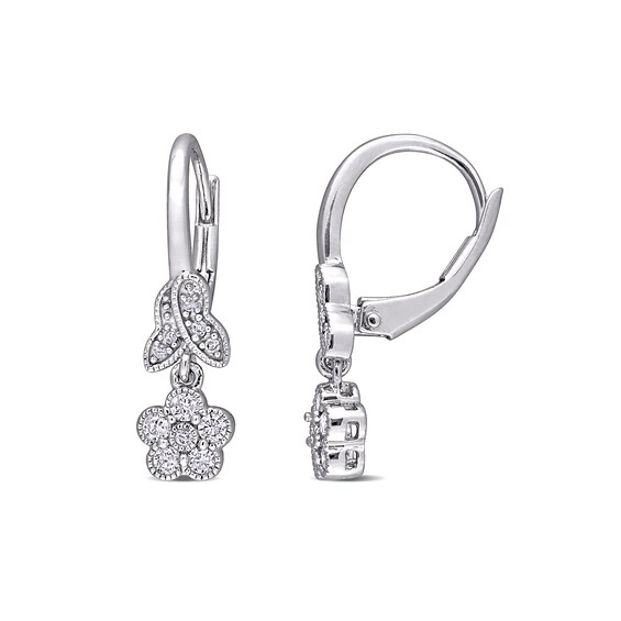 0.32 CT. T.W. Diamond Flower and Leaves Vintage-Style Drop Earrings in Sterling Silver