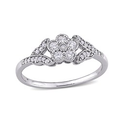 0.26 CT. T.W. Diamond Flower and Leaves Vintage-Style Ring in Sterling Silver