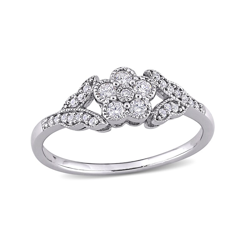 0.26 CT. T.W. Diamond Flower and Leaves Vintage-Style Ring in Sterling Silver