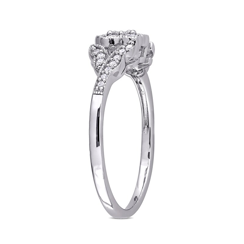 Main Image 3 of 0.26 CT. T.W. Diamond Flower and Leaves Vintage-Style Ring in Sterling Silver