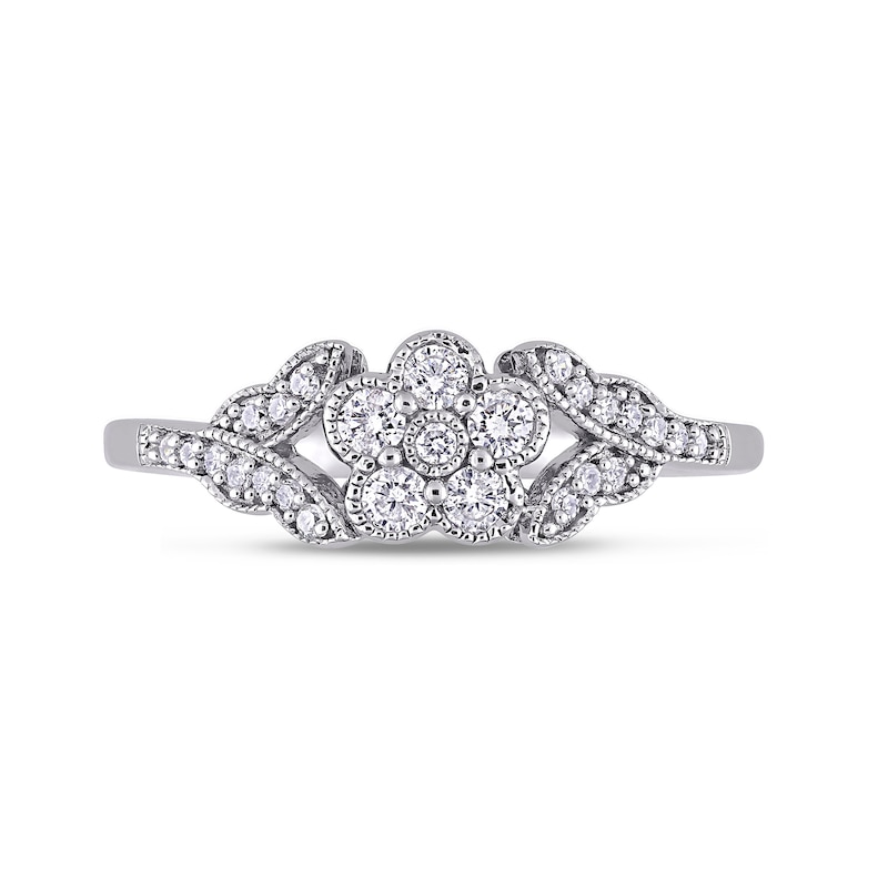 Main Image 4 of 0.26 CT. T.W. Diamond Flower and Leaves Vintage-Style Ring in Sterling Silver