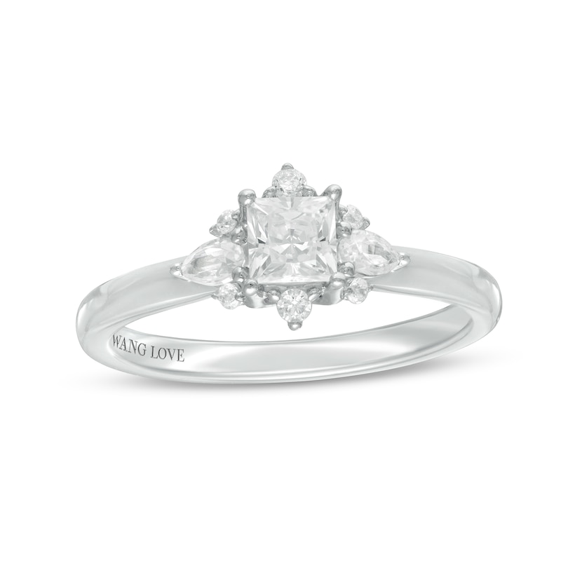 Main Image 1 of Vera Wang Love Collection 0.69 CT. T.W. Princess-Cut Diamond Ornate Frame Engagement Ring in 14K White Gold