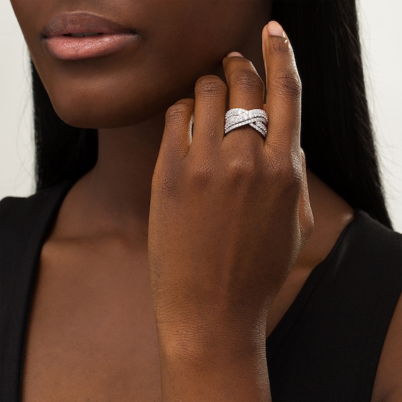 2.00 CT. T.W. Certified Lab-Grown Diamond Multi-Row Bypass Ring in 14K White Gold (F/SI2)