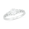 Thumbnail Image 0 of Oval Lab-Created White Sapphire and Diamond Accent Heart-Sides Trio Ring in Sterling Silver
