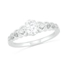 Thumbnail Image 1 of Oval Lab-Created White Sapphire and Diamond Accent Heart-Sides Trio Ring in Sterling Silver