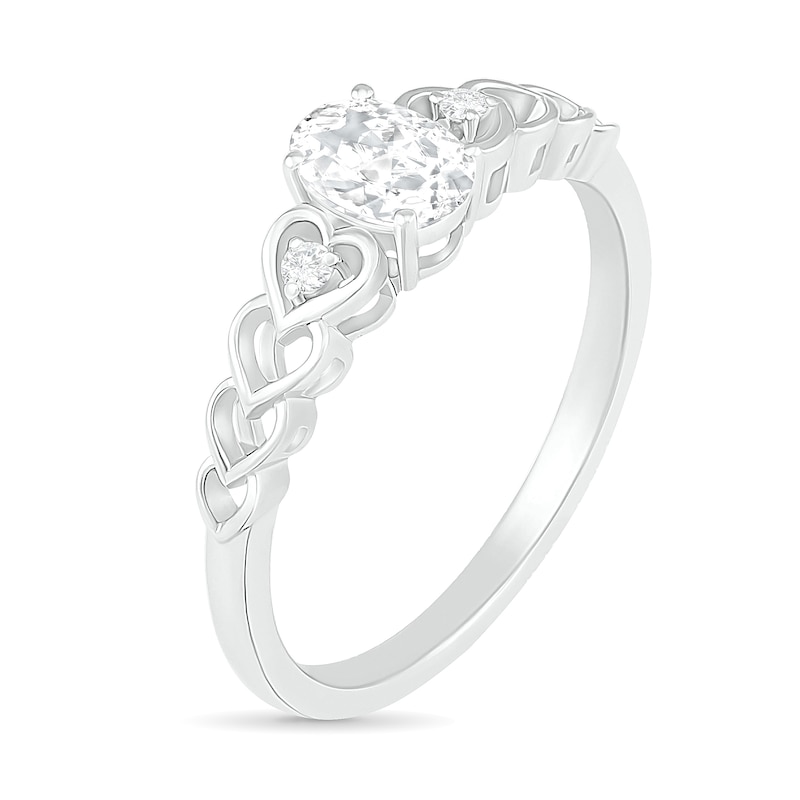 Main Image 2 of Oval Lab-Created White Sapphire and Diamond Accent Heart-Sides Trio Ring in Sterling Silver