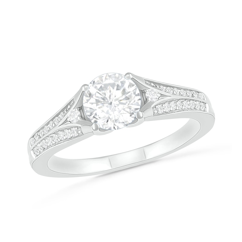 6.0mm Lab-Created White Sapphire Split Shank Ring in Sterling Silver|Peoples Jewellers
