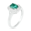 Thumbnail Image 1 of Emerald-Cut Lab-Created Emerald and 0.04 CT. T.W. Diamond Octagonal Frame Art Deco Vintage-Style Ring in Sterling Silver