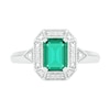 Thumbnail Image 2 of Emerald-Cut Lab-Created Emerald and 0.04 CT. T.W. Diamond Octagonal Frame Art Deco Vintage-Style Ring in Sterling Silver