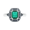 Thumbnail Image 3 of Emerald-Cut Lab-Created Emerald and 0.146 CT. T.W. Black Diamond Frame Vintage-Style Ring in Sterling Silver