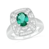 Thumbnail Image 1 of Oval Lab-Created Emerald and White Sapphire Cushion Frame Art Deco Vintage-Style Ring in Sterling Silver