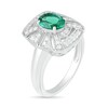 Thumbnail Image 2 of Oval Lab-Created Emerald and White Sapphire Cushion Frame Art Deco Vintage-Style Ring in Sterling Silver