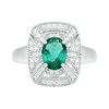Thumbnail Image 3 of Oval Lab-Created Emerald and White Sapphire Cushion Frame Art Deco Vintage-Style Ring in Sterling Silver