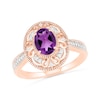 Thumbnail Image 0 of Oval Amethyst and 0.115 CT. T.W. Diamond Scroll Frame Tapered Shank Vintage-Style Ring in 10K Rose Gold