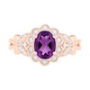 Thumbnail Image 2 of Oval Amethyst and 0.085 CT. T.W. Diamond Scallop Frame Leaf-Sides Vintage-Style Flower Ring in 10K Rose Gold
