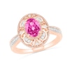 Thumbnail Image 0 of Oval Lab-Created Pink Sapphire and 0.115 CT. T.W. Diamond Scroll Frame Tapered Shank Vintage-Style Ring in 10K Rose Gold