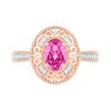 Thumbnail Image 2 of Oval Lab-Created Pink Sapphire and 0.115 CT. T.W. Diamond Scroll Frame Tapered Shank Vintage-Style Ring in 10K Rose Gold