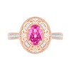 Thumbnail Image 2 of Oval Lab-Created Pink Sapphire and 0.115 CT. T.W. Diamond Scroll Frame Tapered Shank Vintage-Style Ring in 10K Rose Gold