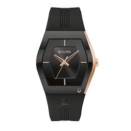 Men's Special Edition Bulova Modern Latin GRAMMY® Gemini Two-Tone Strap Watch with Tonneau Black Dial (Model: 97A163)