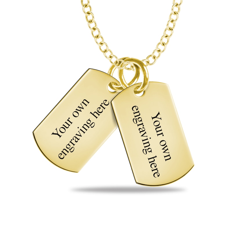 Main Image 2 of Small Engravable Photo Dog Tag Duo Pendant in 10K White, Yellow or Rose Gold (2 Images and 2 Lines)
